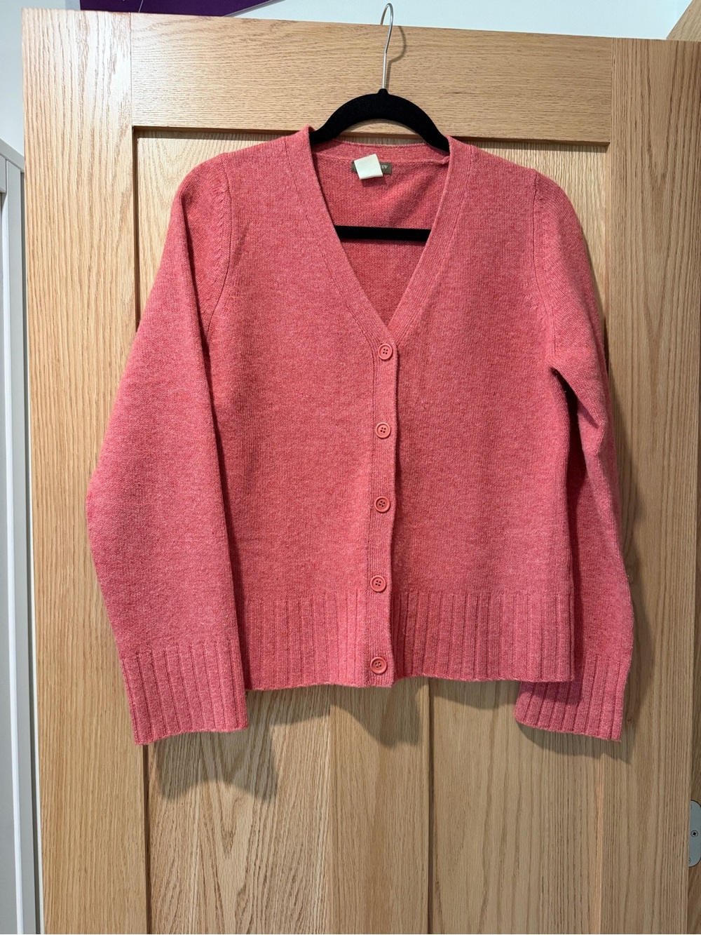 J. Crew Coral V-Neck Lambswool Cardigan